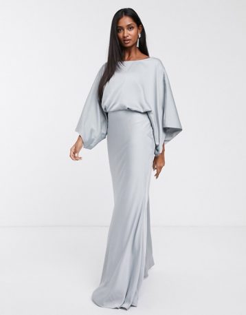 ASOS EDITION kimono plunge back maxi bridesmaid dress Silver