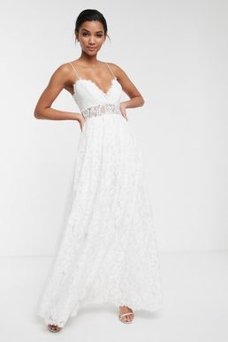 ASOS EDITION lace cami wedding dress with full skirt Ivory