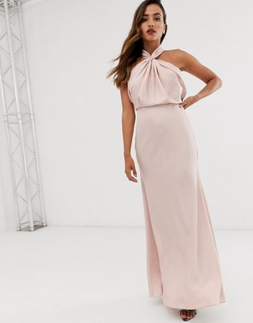 ASOS EDITION ruched halter neck maxi bridesmaid dress Blush Pink