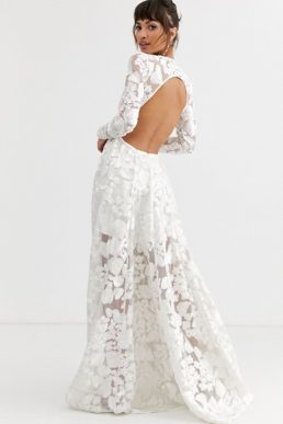 ASOS EDITION wedding dress with open back and floral embroidery Ivory