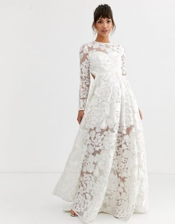 ASOS EDITION wedding dress with open back and floral embroidery, Ivory - Image 2