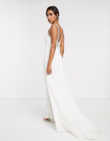 ASOS EDITION wedding dress with V back and crystal strap detail Ivory