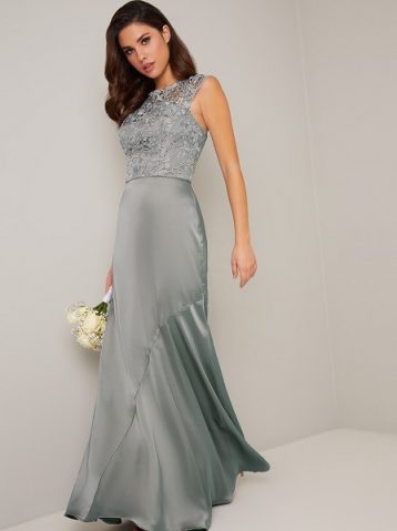 Chi Chi Abbilee Lace Maxi Bridesmaid Dress Green Silver