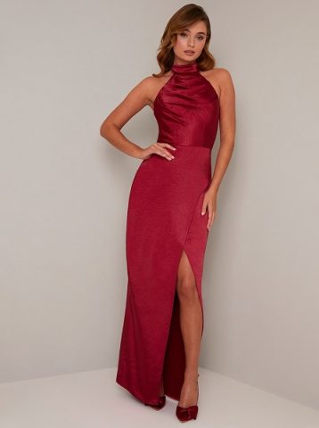 Chi Chi Chrytsa Halter Neck Maxi Dress Burgundy