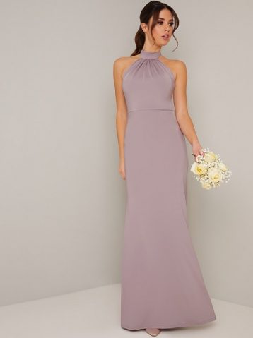 Lilac halter 2025 neck bridesmaid dress