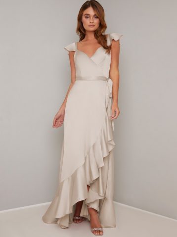 Chi Chi Pruella Maxi Wrap Frill Dress Champagne