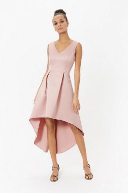 Coast Satin V Neck Dip Hem Dress Blush Pale Pink