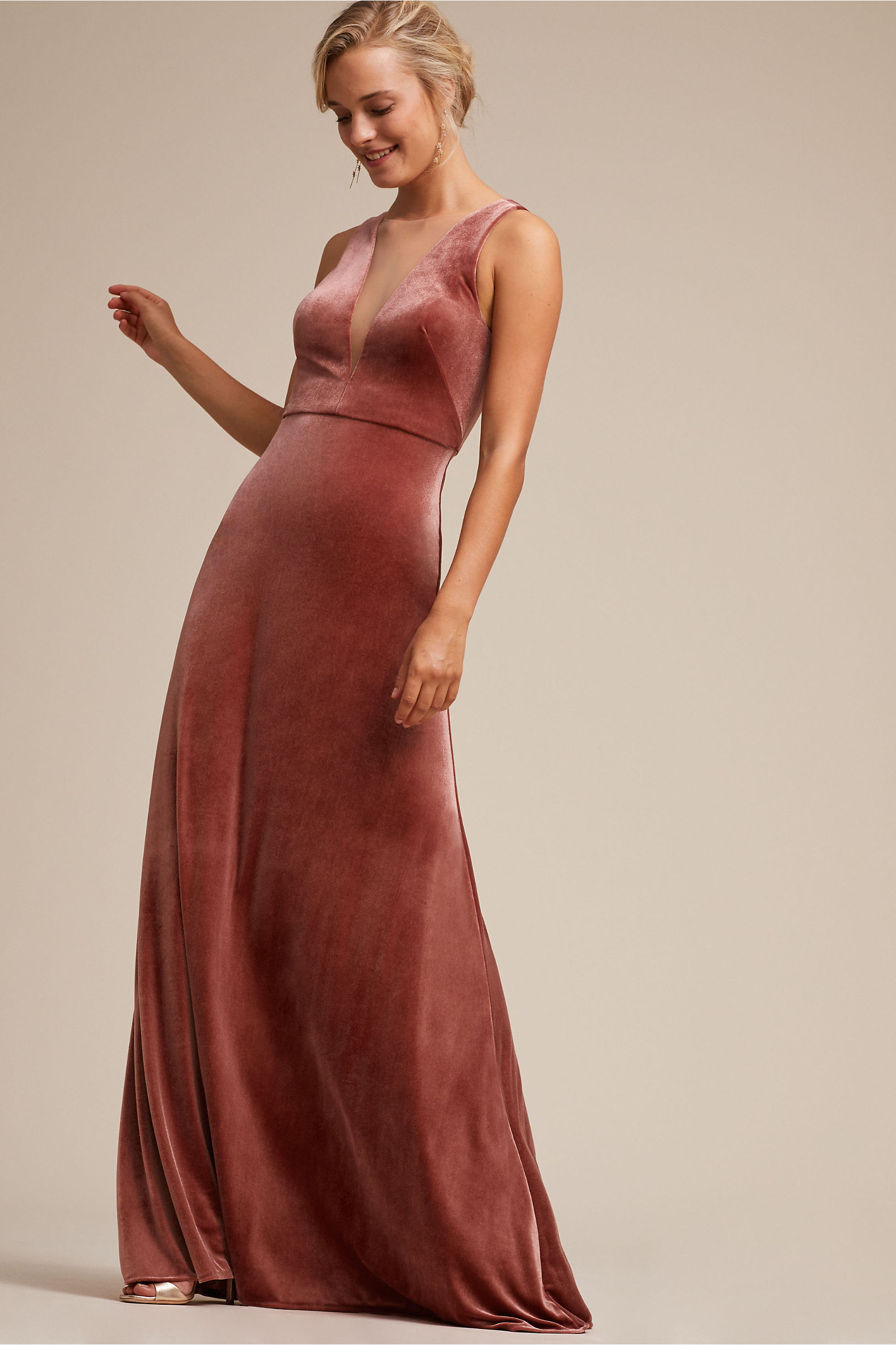 Jenny Yoo Logan Deep-V Velvet Column Gown