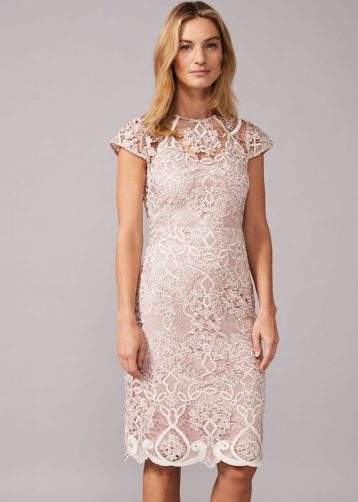 Phase Eight Frances Lace Fitted Dress Pale Pink Blush