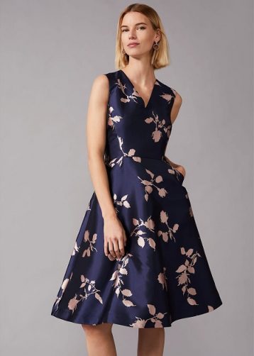 Phase Eight Jordyn Jacquard Fit And Flare Dress Navy Ballet Pink