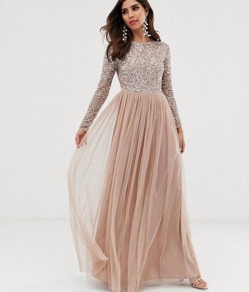 maxi tulle dress with tonal delicate sequins