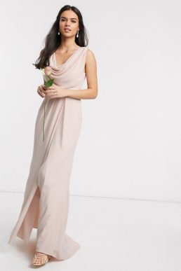 ASOS DESIGN Bridesmaid cowl front maxi dress with button back detail Soft Blush