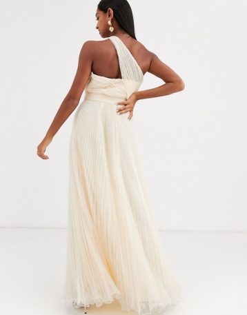 ASOS DESIGN one shoulder tulle wired hem maxi dress Cream