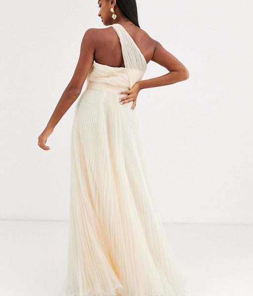 asos design one shoulder tulle wired hem midi dress