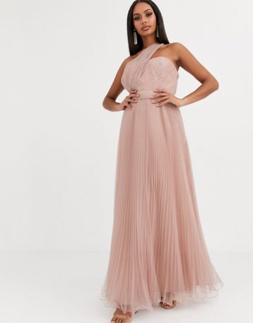 ASOS DESIGN one shoulder tulle wired hem maxi dress Pink Blush