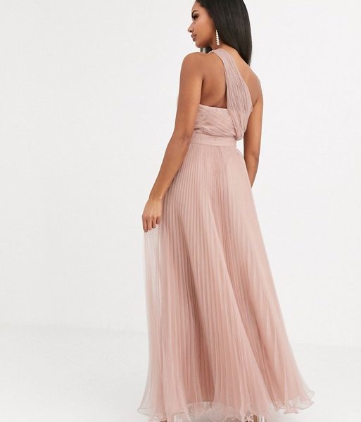 asos design one shoulder tulle wired hem midi dress