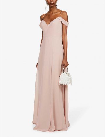 Jenny Yoo Priya Off The Shoulder Long Chiffon Gown Bridesmaid Dress Blush Pink