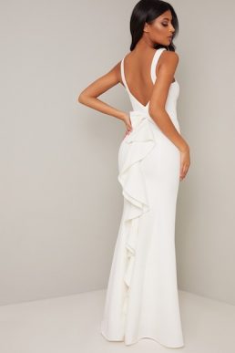 Chi Chi Bridal Evie Embellished Bow Back Dress White