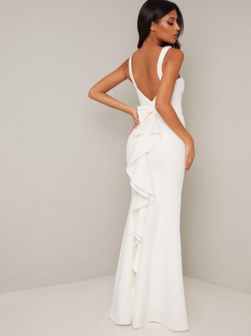 Chi Chi Bridal Evie Embellished Bow Back Dress White