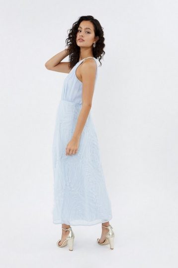 Coast 3D Textured Full Midi Dress Ice Pale Blue