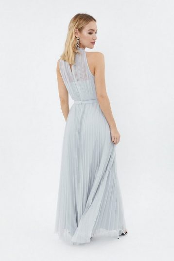 Coast Mesh Pleat Maxi Bridesmaid Dress Silver