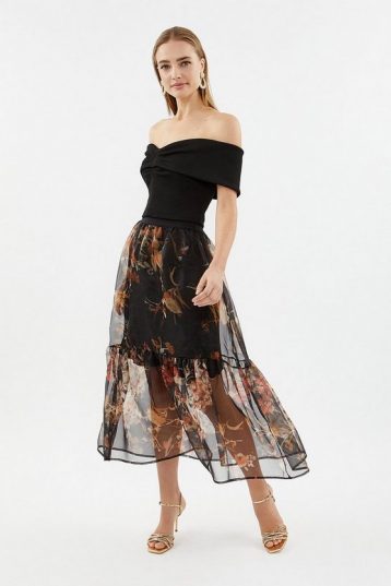 Printed Organza Tiered Skirt