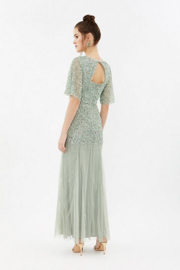 Coast Sequin Angel Sleeve Sequin Maxi Dress, Sage Green - Image 2