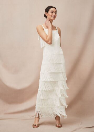 Cream fringe outlet dress