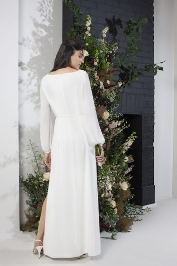 aadina crepe column wedding sleeve dress ivory