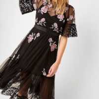 French connection hot sale black embroidered dress