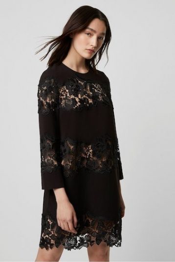 French Connection Fenya Lace Mix Shift Dress Black