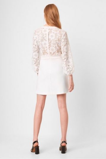 French Connection Shema Jersey Buttoned Lace Shift Dress Summer White