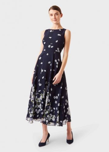 Hobbs Carly Floral Print Dress Navy Ivory