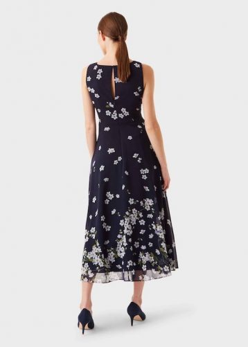 Hobbs Carly Floral Print Dress Navy Ivory