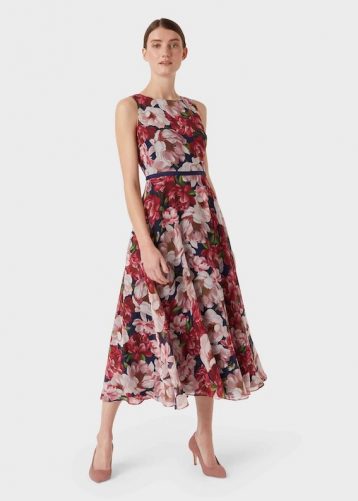 Hobbs Carly Floral Print Dress Peony Pink Multi