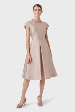 Hobbs Cristie Embellished Neck A Line Dress Oyster