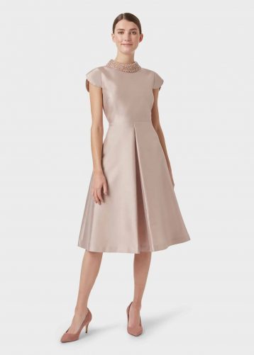 Hobbs Cristie Embellished Neck A Line Dress Oyster