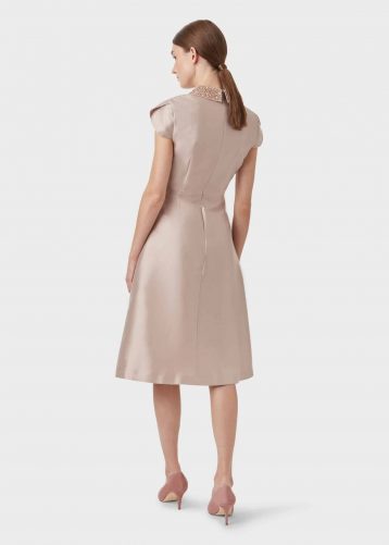 Hobbs Cristie Embellished Neck A Line Dress Oyster