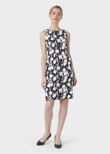 Hobbs Moira Floral Print Shift Dress Midnight Navy White