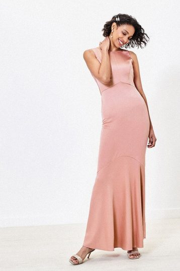 Oasis Amelia High Neck Cowl Back Bridesmaid Dress Light Pink