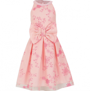 River Island Girls pink embroidered bow prom dress