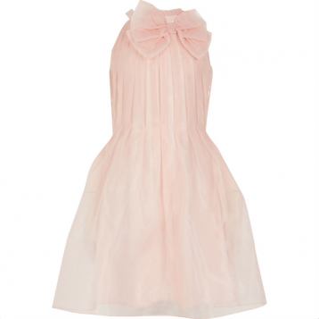 river Island Girls pink organza bow neck prom dress