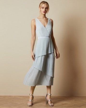 Ted Baker MELODI Pleated sleeveless midi dress Light Blue Mint