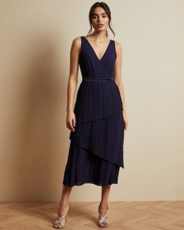 Ted Baker MELODI Pleated sleeveless midi dress Navy