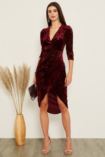 TFNC Jayda Burgundy Velvet Midi Dress Red Burgundy