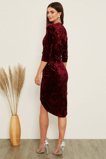 TFNC Jayda Burgundy Velvet Midi Dress Red Burgundy