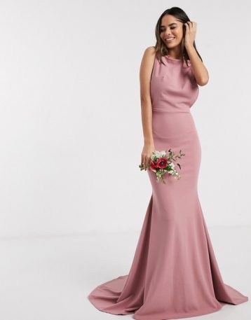 Missguided Bridesmaid low back Maxi dress blush Pink