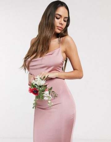 Missguided Bridesmaid slinky cowl neck dress in blush