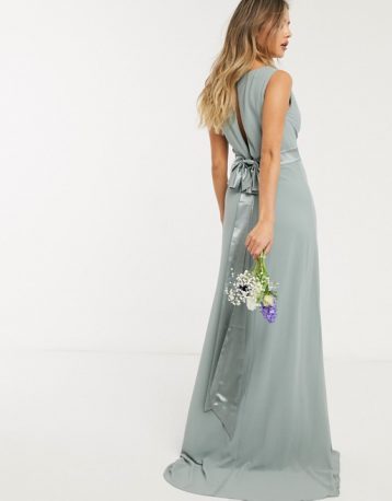 ASOS DESIGN Bridesmaid cowl front maxi dress with button back detail Sage Green