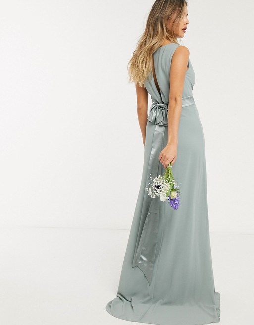 TFNC Bridesmaid cowl front maxi dress with button back detail, Sage ...